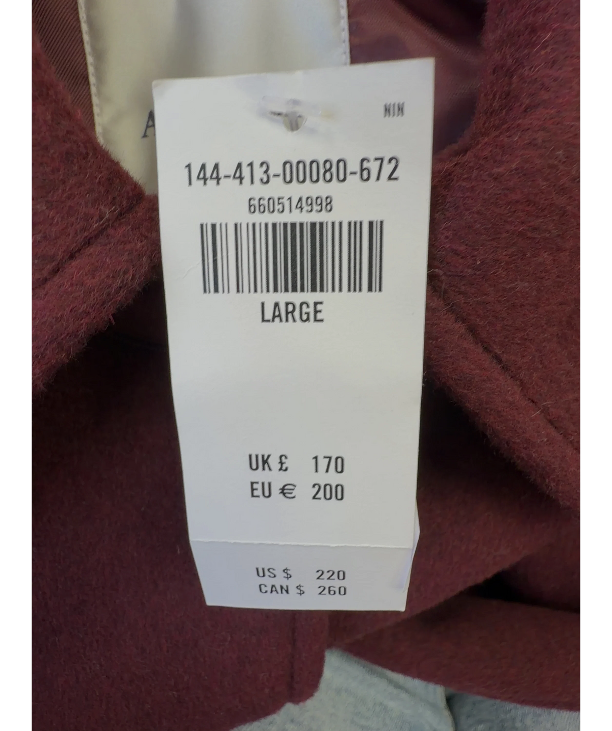 ABERCROMBIE & FITCH burgundy Colour, size UK L — label