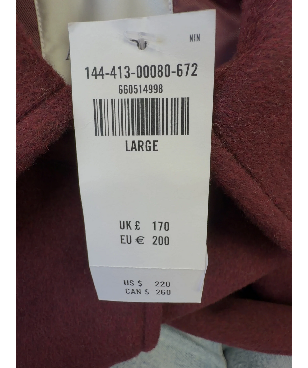 ABERCROMBIE & FITCH burgundy Colour, size UK L — care label