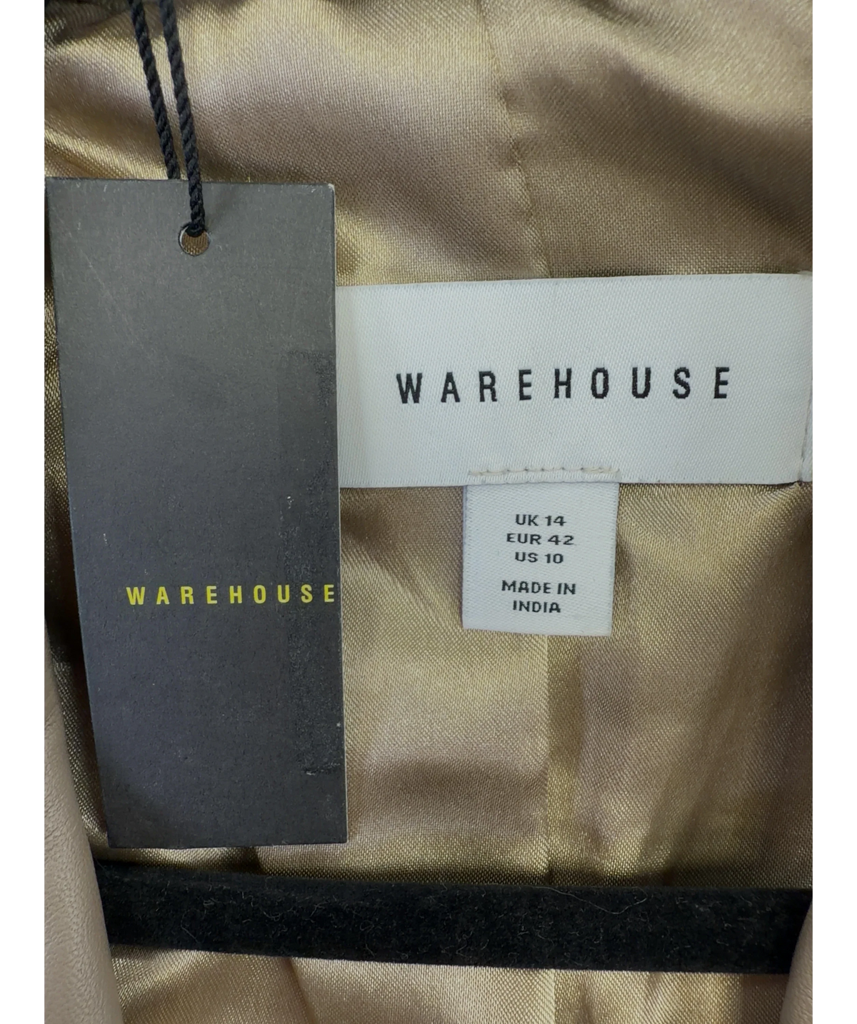 Warehouse Beige Double Breasted Relaxed Blazer, size UK 14 — detail