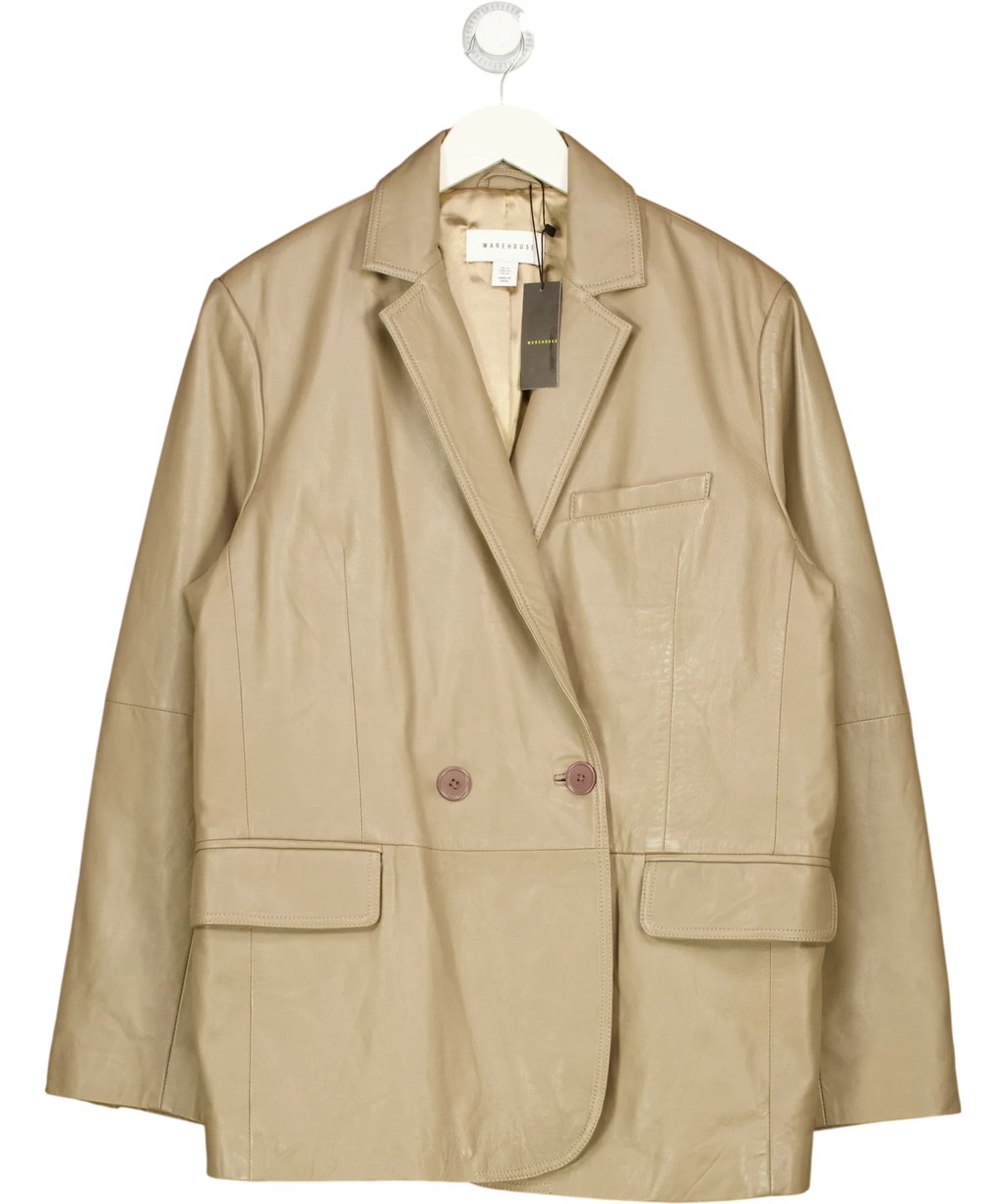 Warehouse Beige Double Breasted Relaxed Blazer, size UK 14 — front