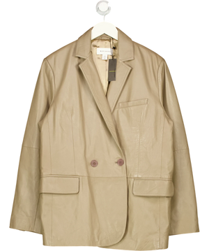 Warehouse Double Breasted Relaxed Real Leather Blazer Beige UK 14