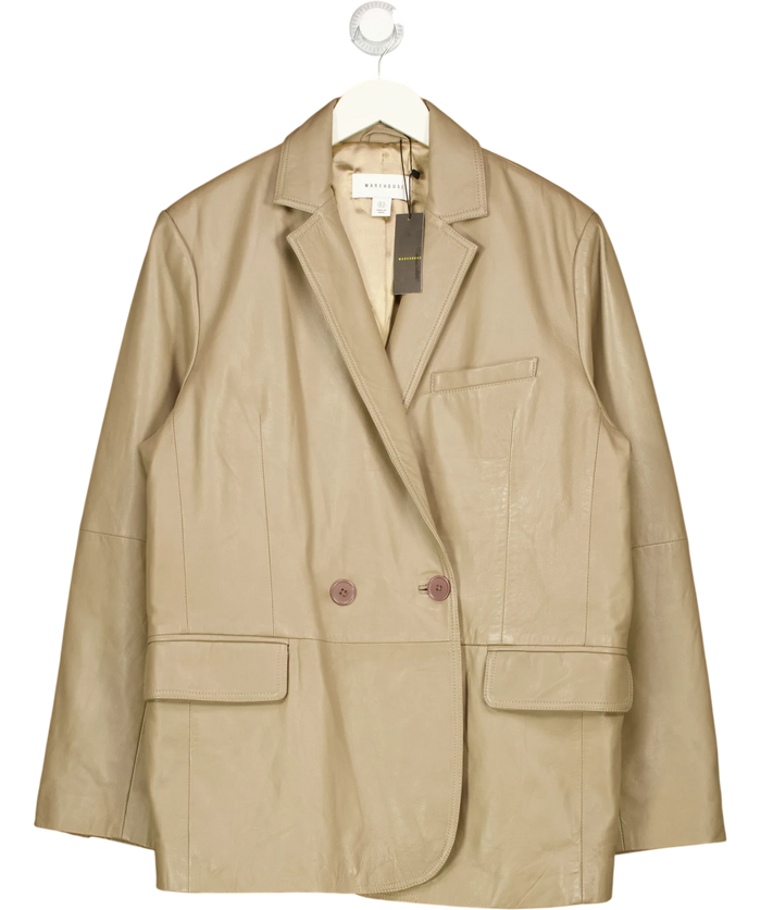 Warehouse Double Breasted Relaxed Real Leather Blazer Beige UK 14