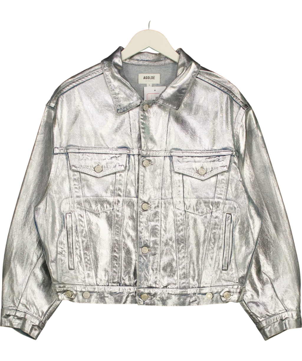 AGOLDE Charli Oversize Denim Jacket Blue  / Metallic UK S — Front