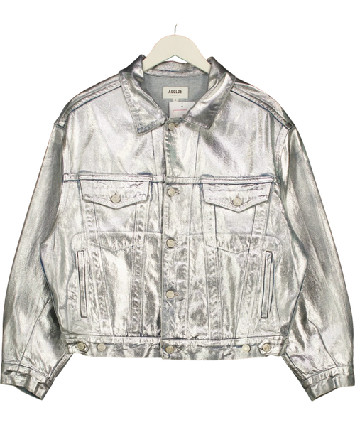 AGOLDE Charli Oversize Denim Jacket Blue  / Metallic UK S — Front