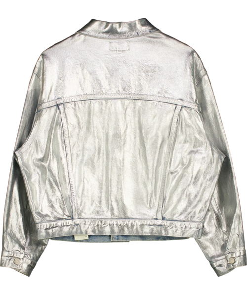 AGOLDE Charli Oversize Denim Jacket Blue  / Metallic UK S — Back