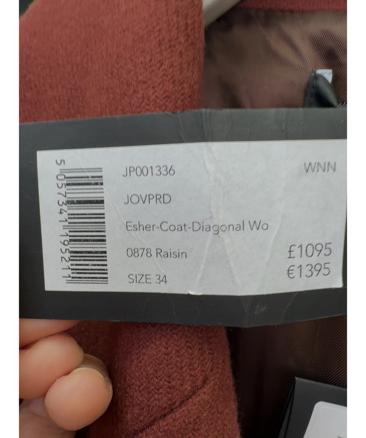Joseph rust Esher-Coat-Diagonal Wo, size UK 6 — care label