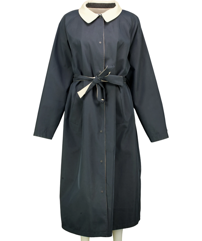 TALA Beige / Navy Blue Reversible Water Repellent Belted Trench Coat UK XL