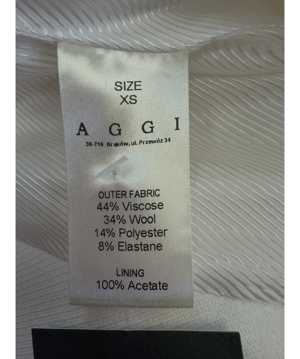 AGGI White Isabella, size UK XS — label