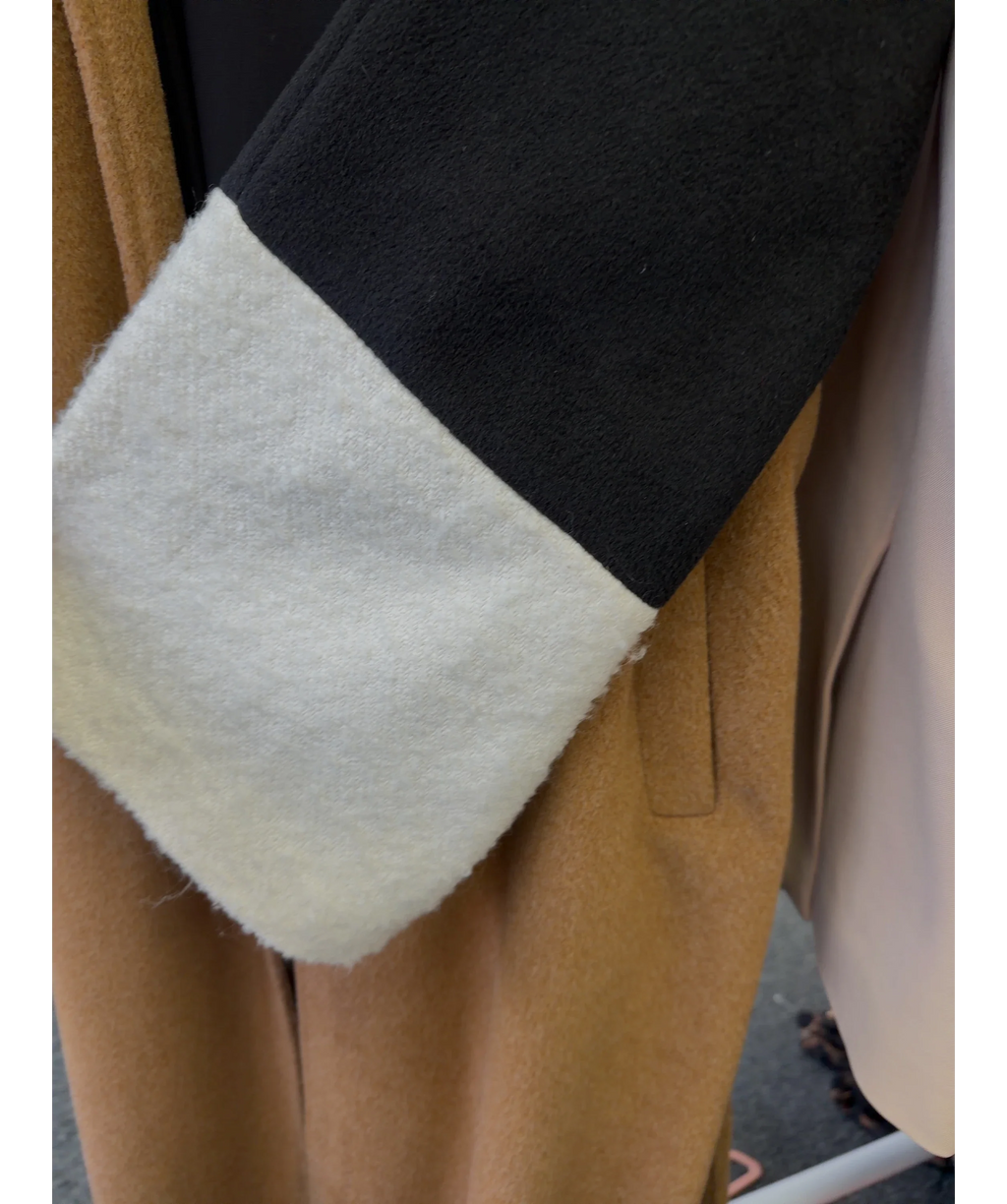 aqui tan color-block wrap coat, size UK S — label
