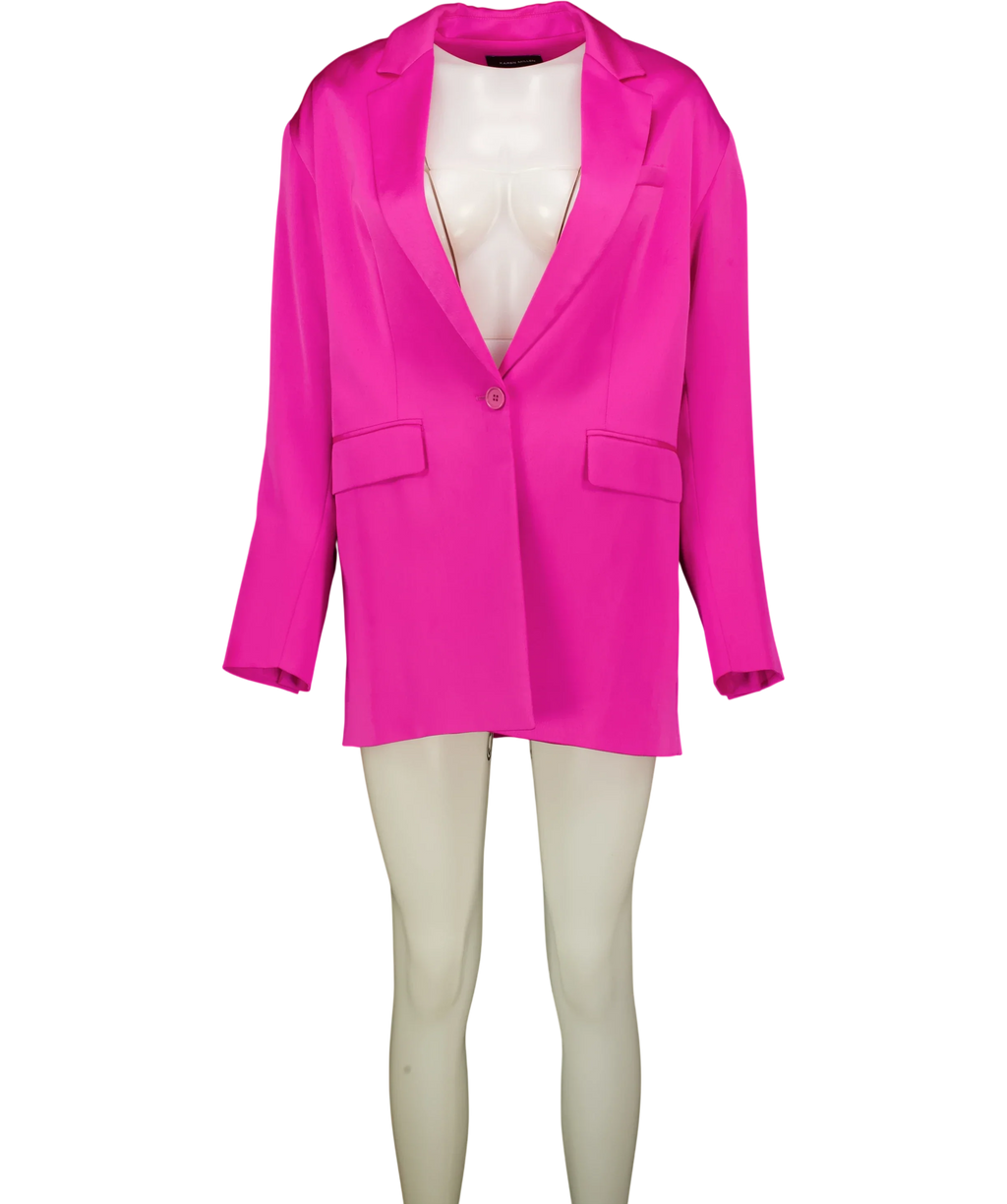KAREN MILLEN Pink Satin Oversized Blazer, size UK 6 — front