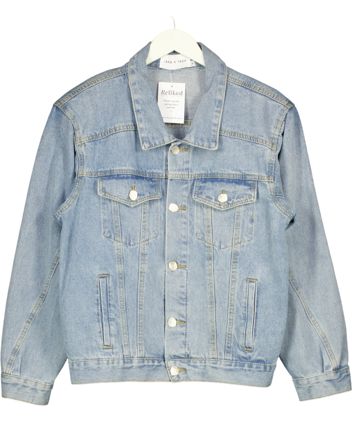 JANE & TASH Blue Blue Oversize Denim Jacket, size UK M — front