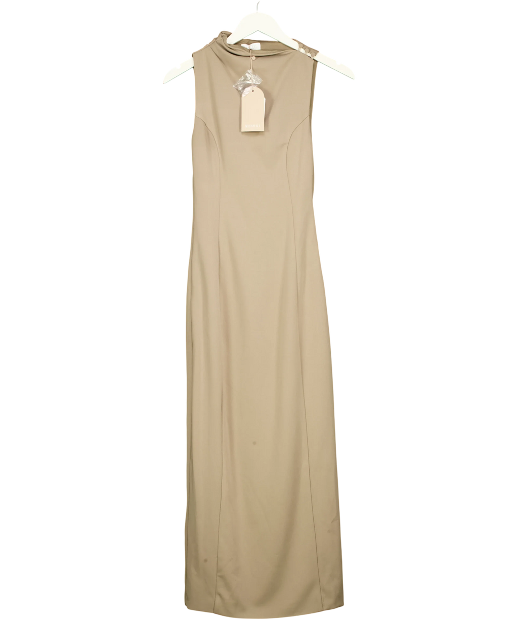 Meshki Beige Taylor Draped Crepe Maxi Dress, size UK XS — front