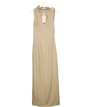 Meshki Taylor Beige  Draped Crepe Maxi Dress UK XS