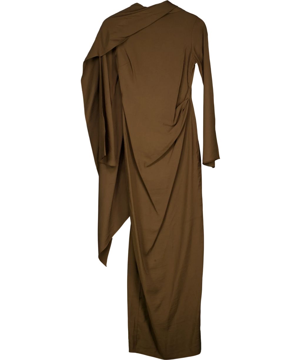 ASOS Brown draped long-sleeve midi dress, size UK 6 — front