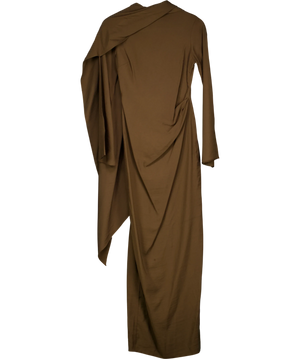 ASOS Draped Long-Sleeve Midi Dress Brown UK 6