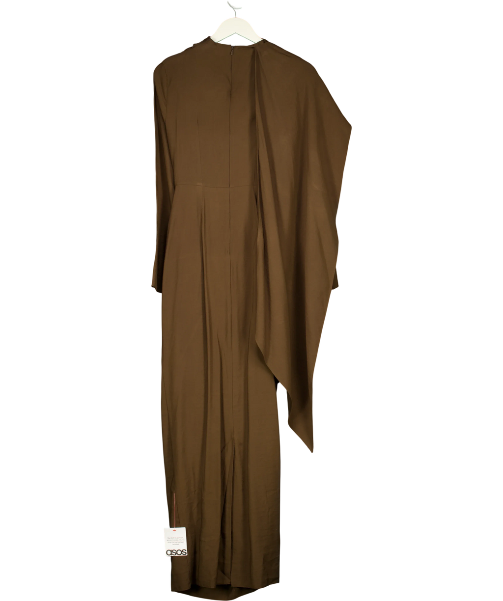 ASOS Brown draped long-sleeve midi dress, size UK 6 — back