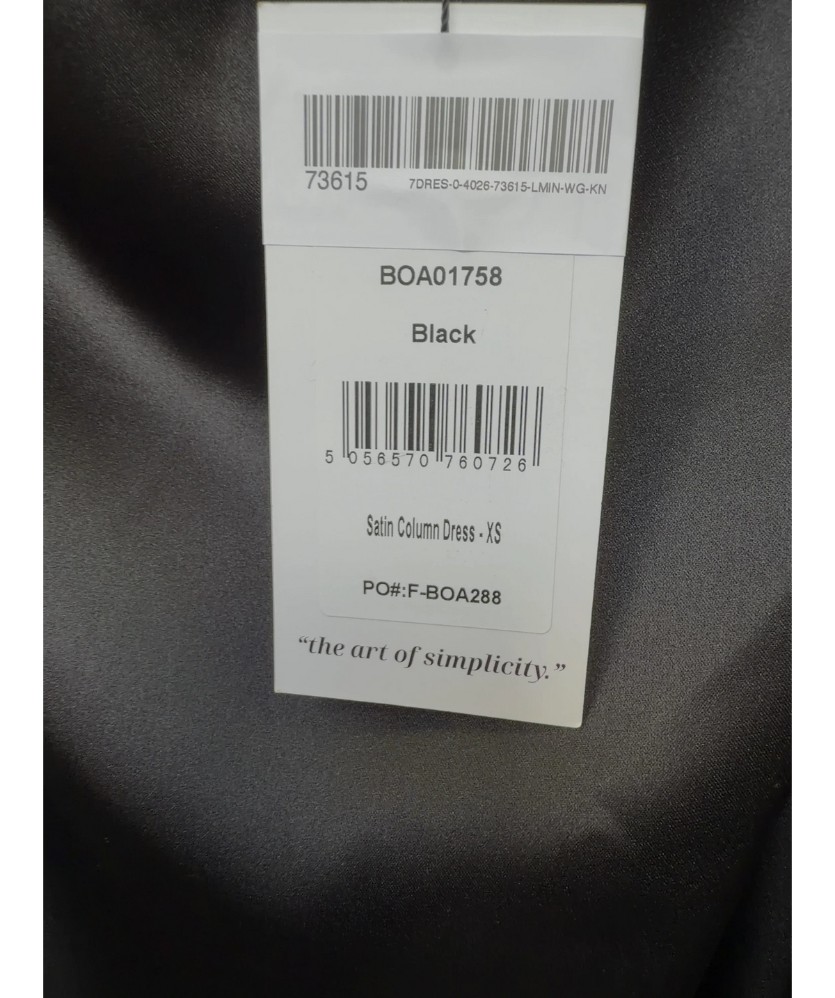 BOA Black Satin Column Dress, size UK XS — label