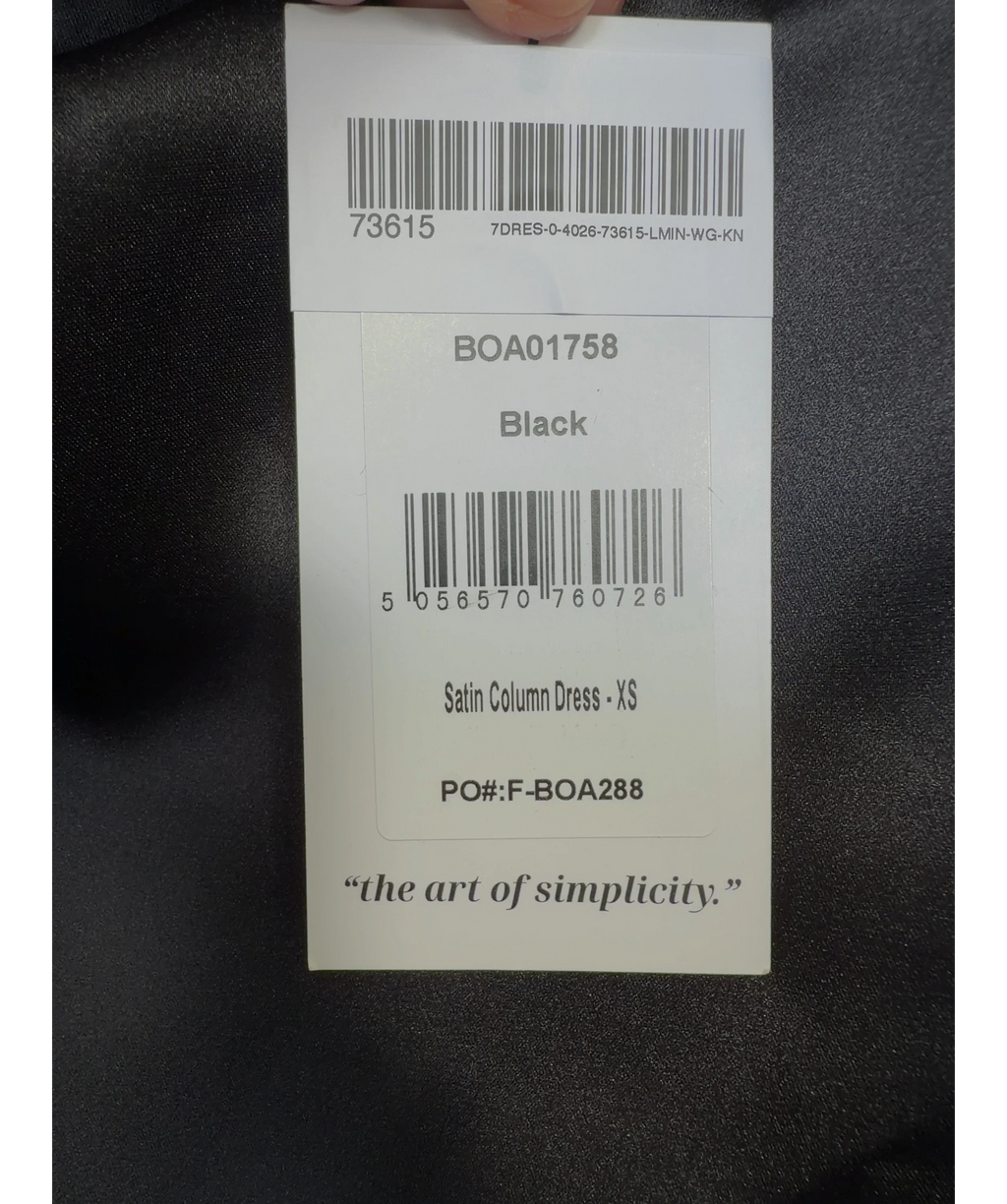 BOA Black Satin Column Dress, size UK XS — care label