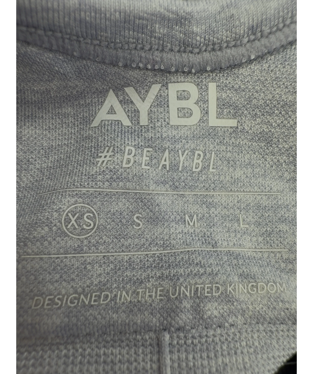AYBL grey Empower Seamless Crop Top and Leggings, size UK XS — care label
