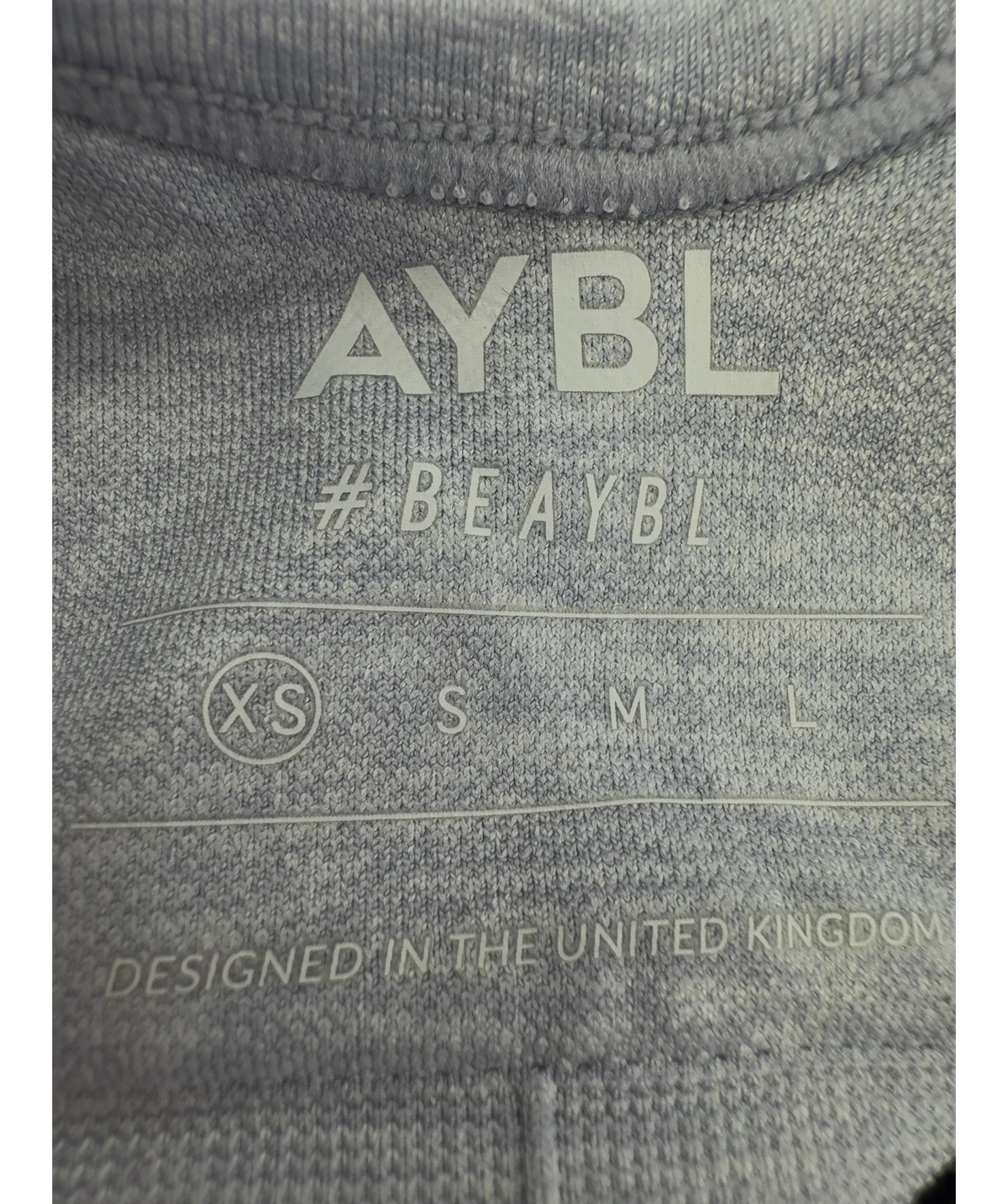 AYBL grey Empower Seamless Crop Top and Leggings, size UK XS — fabric detail
