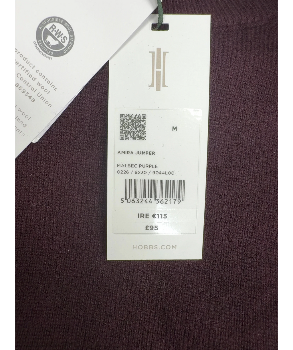 Hobbs burgundy The Amira Wool Cashmere Jumper, size UK M — care label