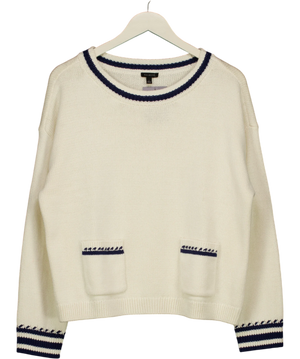 Talbots White And Blue Contrast Pockets Sweater UK L
