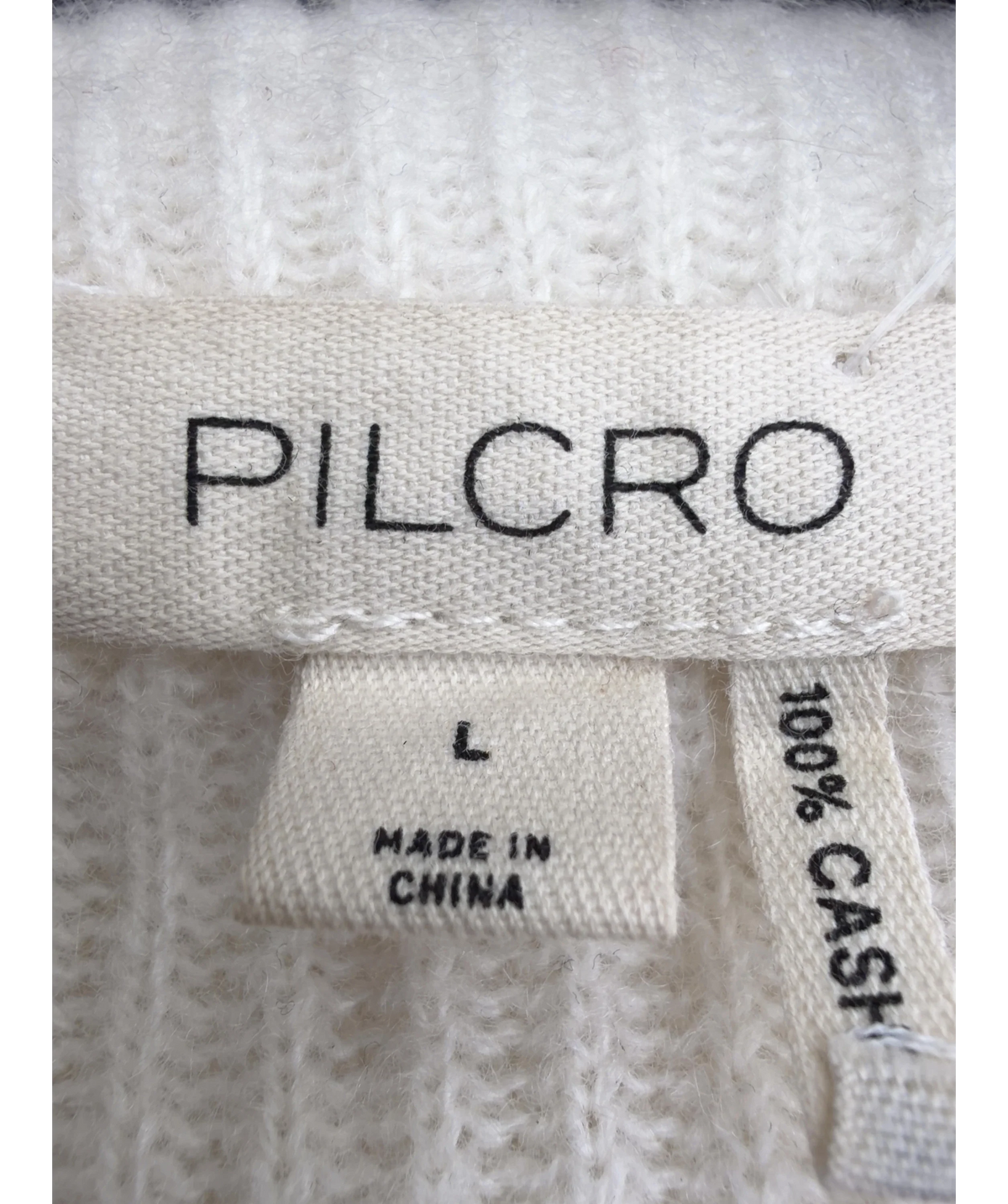 PILCRO Cream The Alani Cashmere Mock Neck Jumper, size UK L — detail