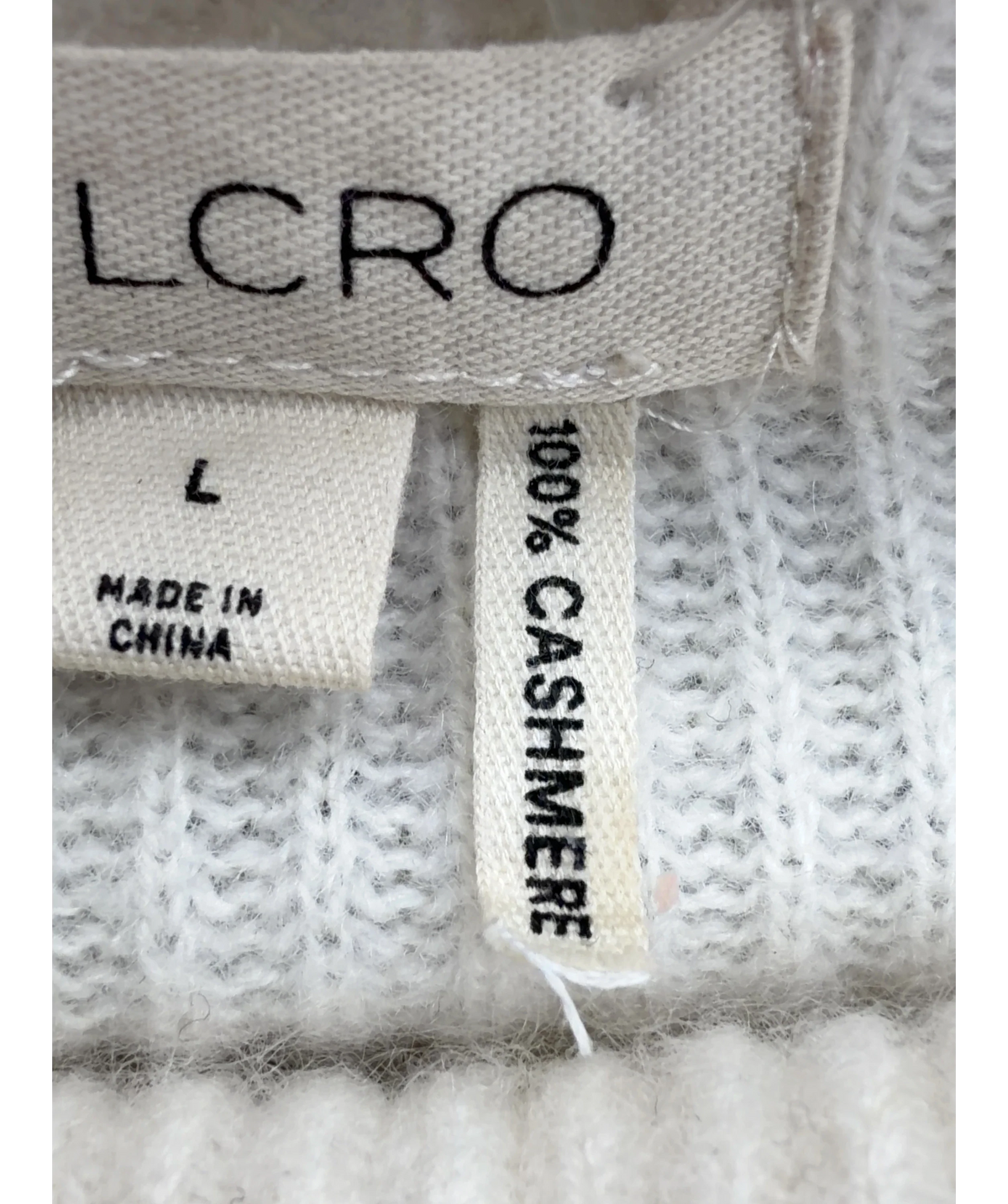 PILCRO Cream The Alani Cashmere Mock Neck Jumper, size UK L — label