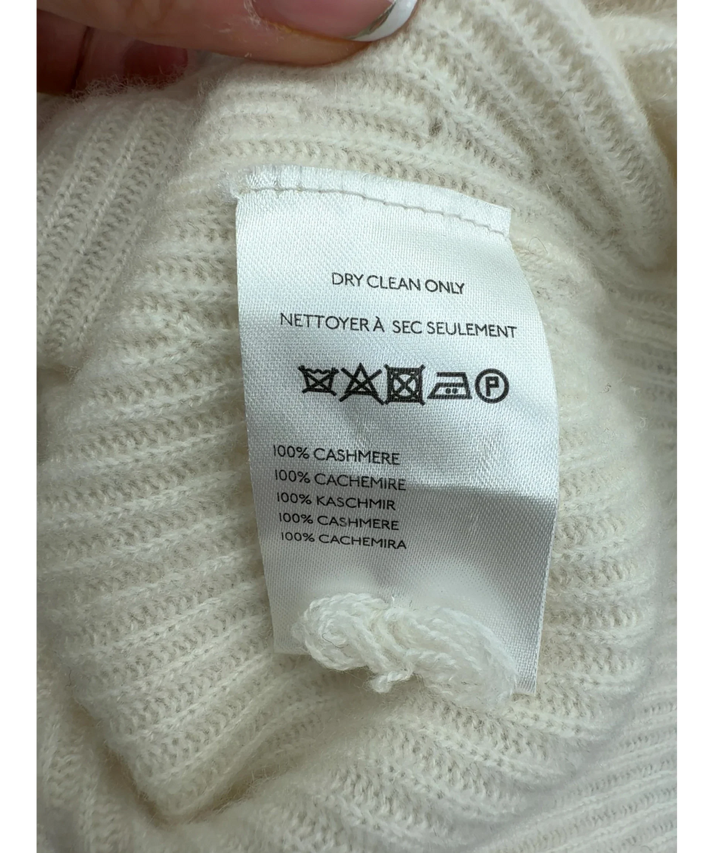 PILCRO Cream The Alani Cashmere Mock Neck Jumper, size UK L — fabric detail