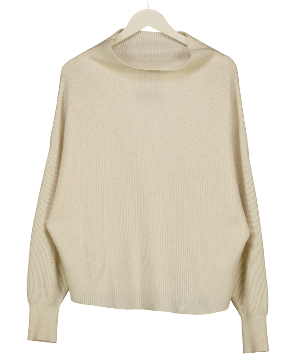 PILCRO Cream The Alani Cashmere Mock Neck Jumper, size UK L — front