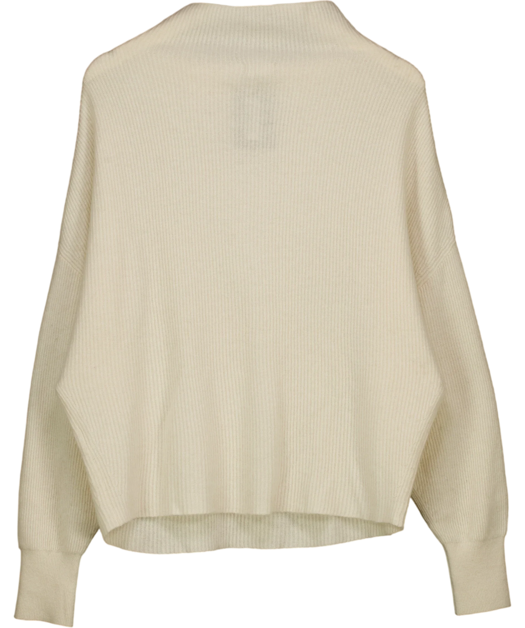 PILCRO Cream The Alani Cashmere Mock Neck Jumper, size UK L — back