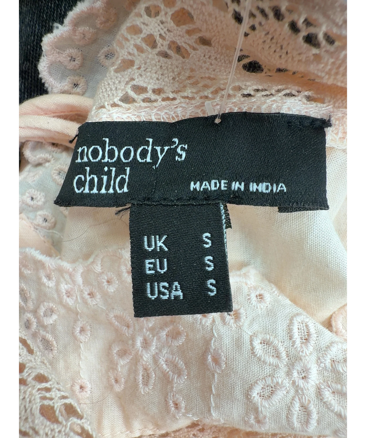 Nobody's Child Pink Peach Broderie Anglaise Tie Back Cami (Irina Top), size UK S — detail