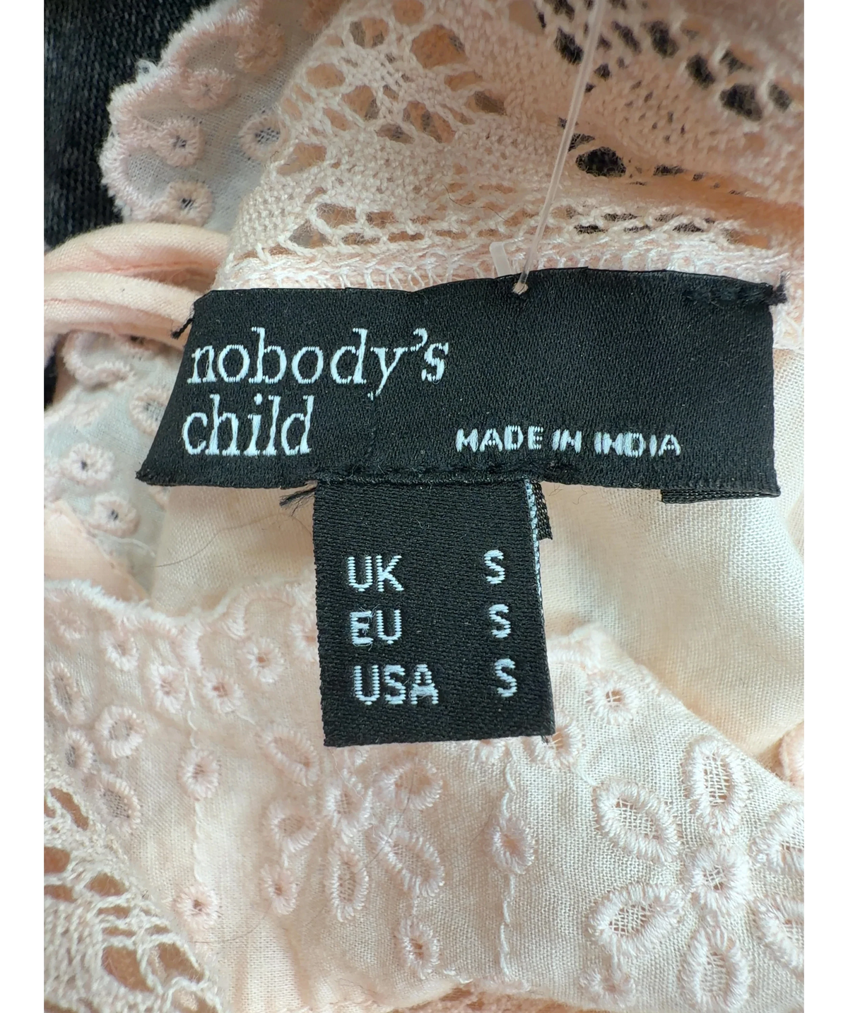 Nobody's Child Pink Peach Broderie Anglaise Tie Back Cami (Irina Top), size UK S — care label