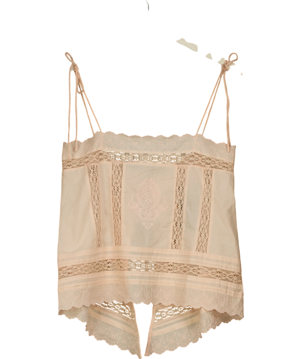 Nobody's Child Pink Peach Broderie Anglaise Tie Back Cami (Irina Top), size UK S — front