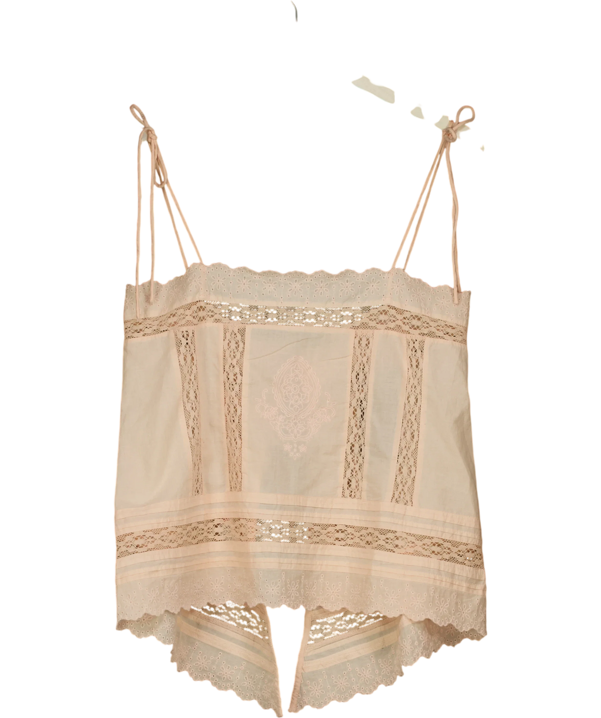 Nobody's Child Pink Peach Broderie Anglaise Tie Back Cami (Irina Top), size UK S — front