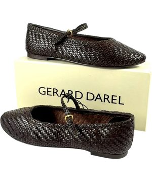 Gerard Darel  Dark Brown Woven Leather Olivia Flat Shoes UK 7
