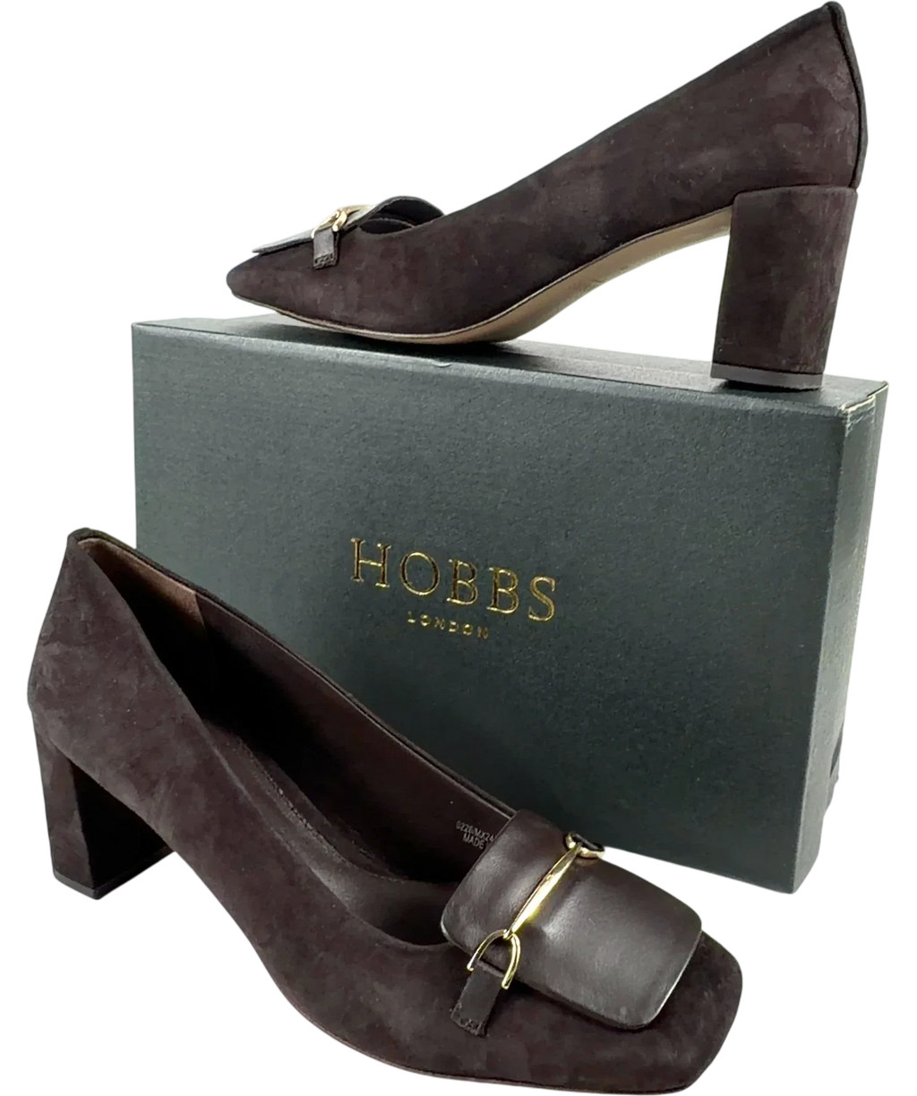 Hobbs Brown Jaida Suede Block Heel Court Shoes, size UK 8 EU 41 👠 — front