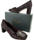 Hobbs Brown Jaida Suede Block Heel Court Shoes, size UK 8 EU 41 👠 — front