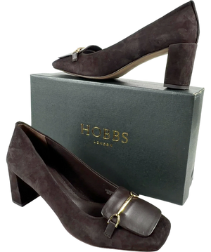 Hobbs Jaida Chocolate Brown Suede Block Heel Court Shoes UK 8
