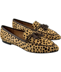 TALBOTS Brown Laura Tasseled Leopard Calf Hair Loafers, size UK 7.5 EU 40.5 👠 — front