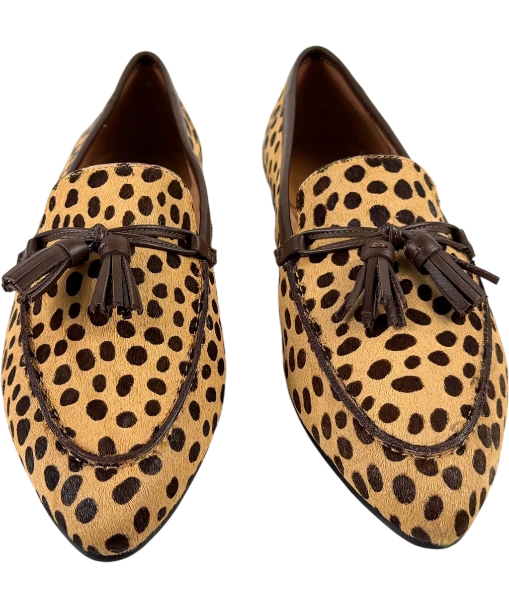 TALBOTS Brown Laura Tasseled Leopard Calf Hair Loafers, size UK 7.5 EU 40.5 👠 — detail