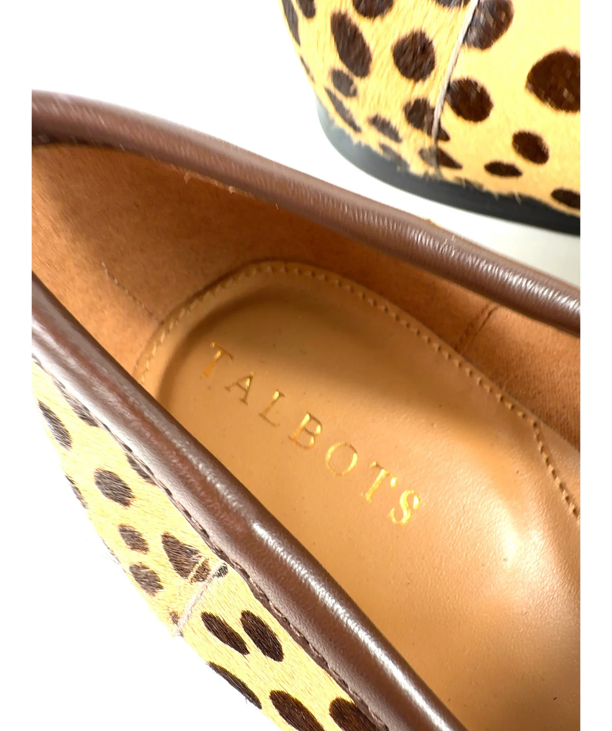 TALBOTS Brown Laura Tasseled Leopard Calf Hair Loafers, size UK 7.5 EU 40.5 👠 — care label