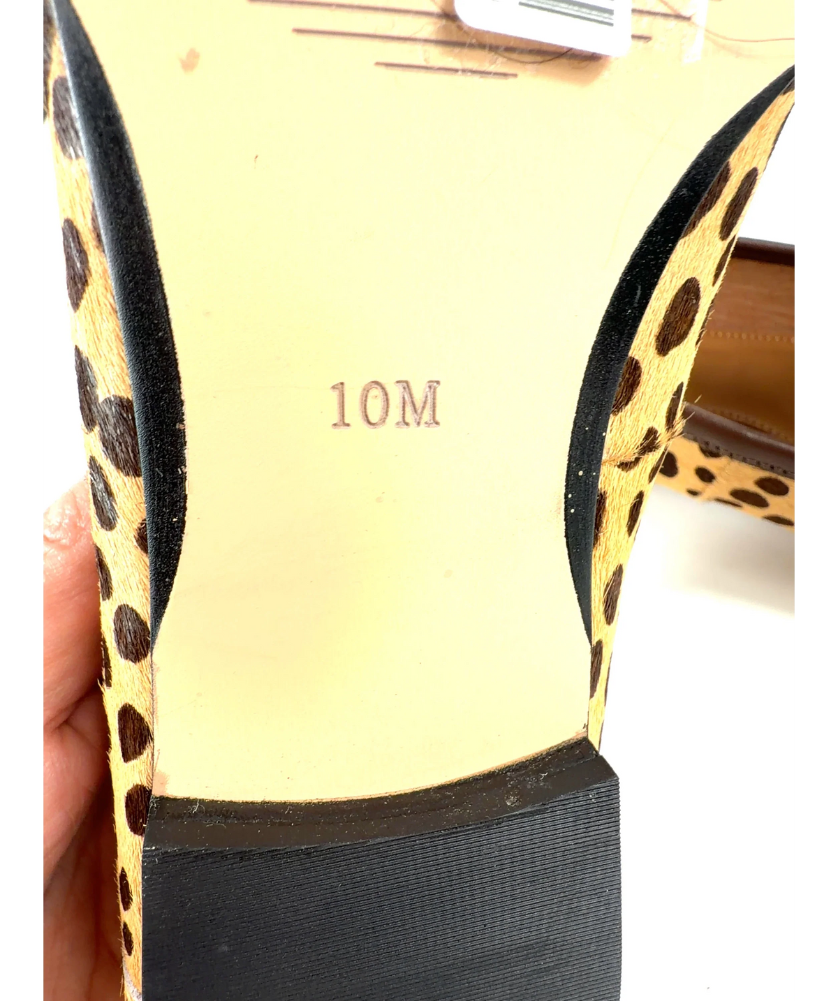TALBOTS Brown Laura Tasseled Leopard Calf Hair Loafers, size UK 7.5 EU 40.5 👠 — fabric detail