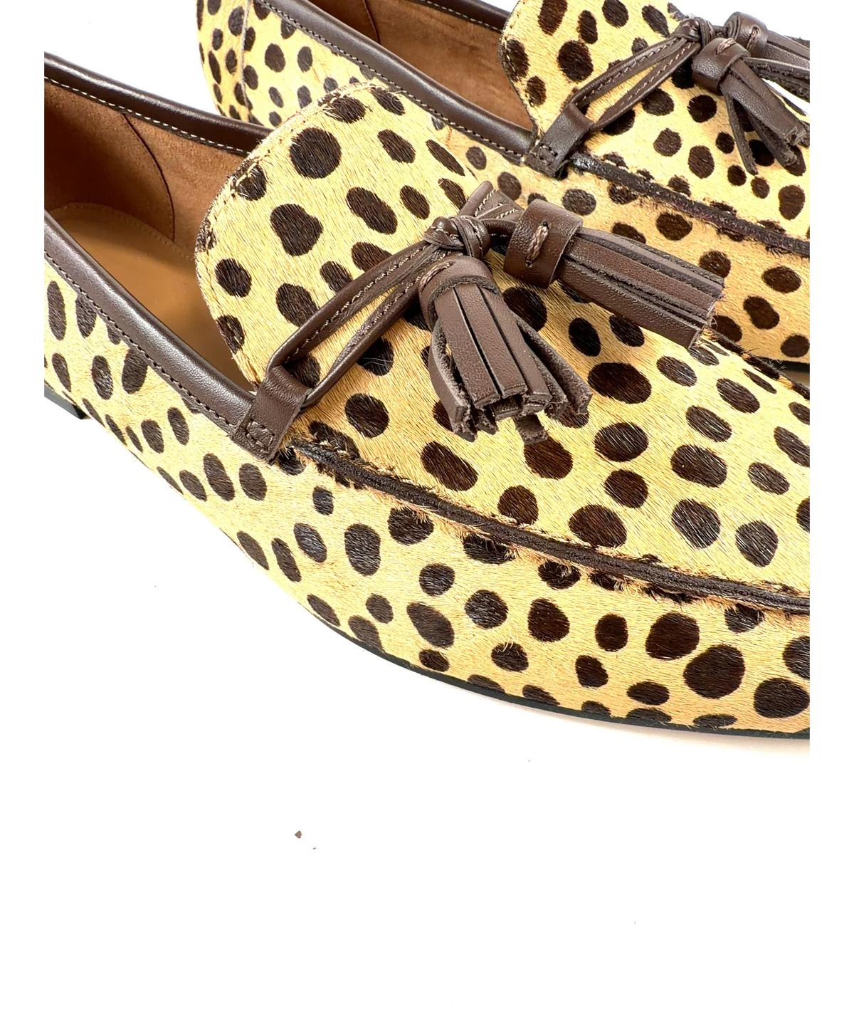 TALBOTS Brown Laura Tasseled Leopard Calf Hair Loafers, size UK 7.5 EU 40.5 👠 — additional view