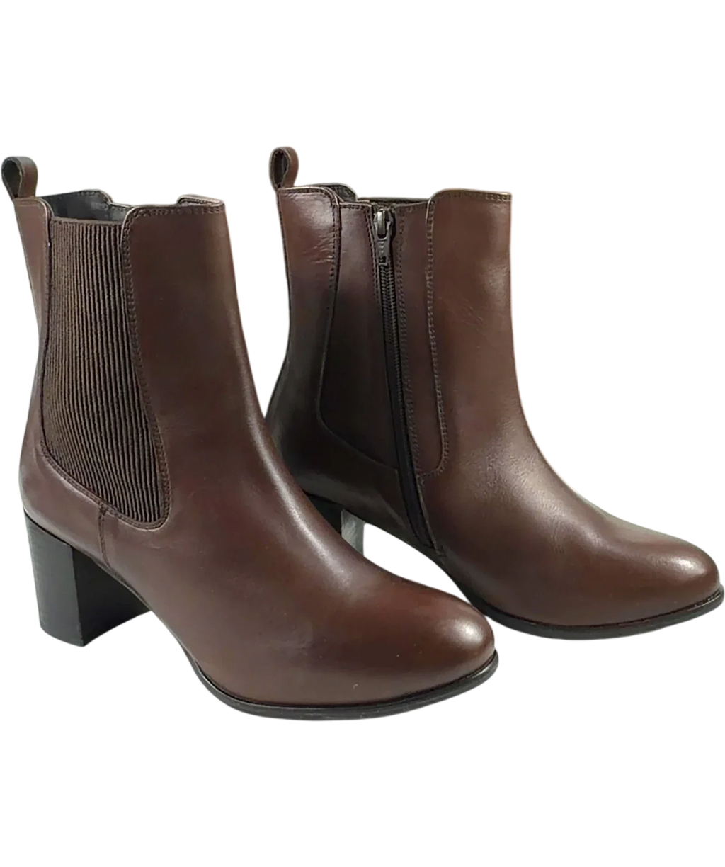 Hush Brown Camellia Heeled Boot, size UK 7 EU 40 👠 — front