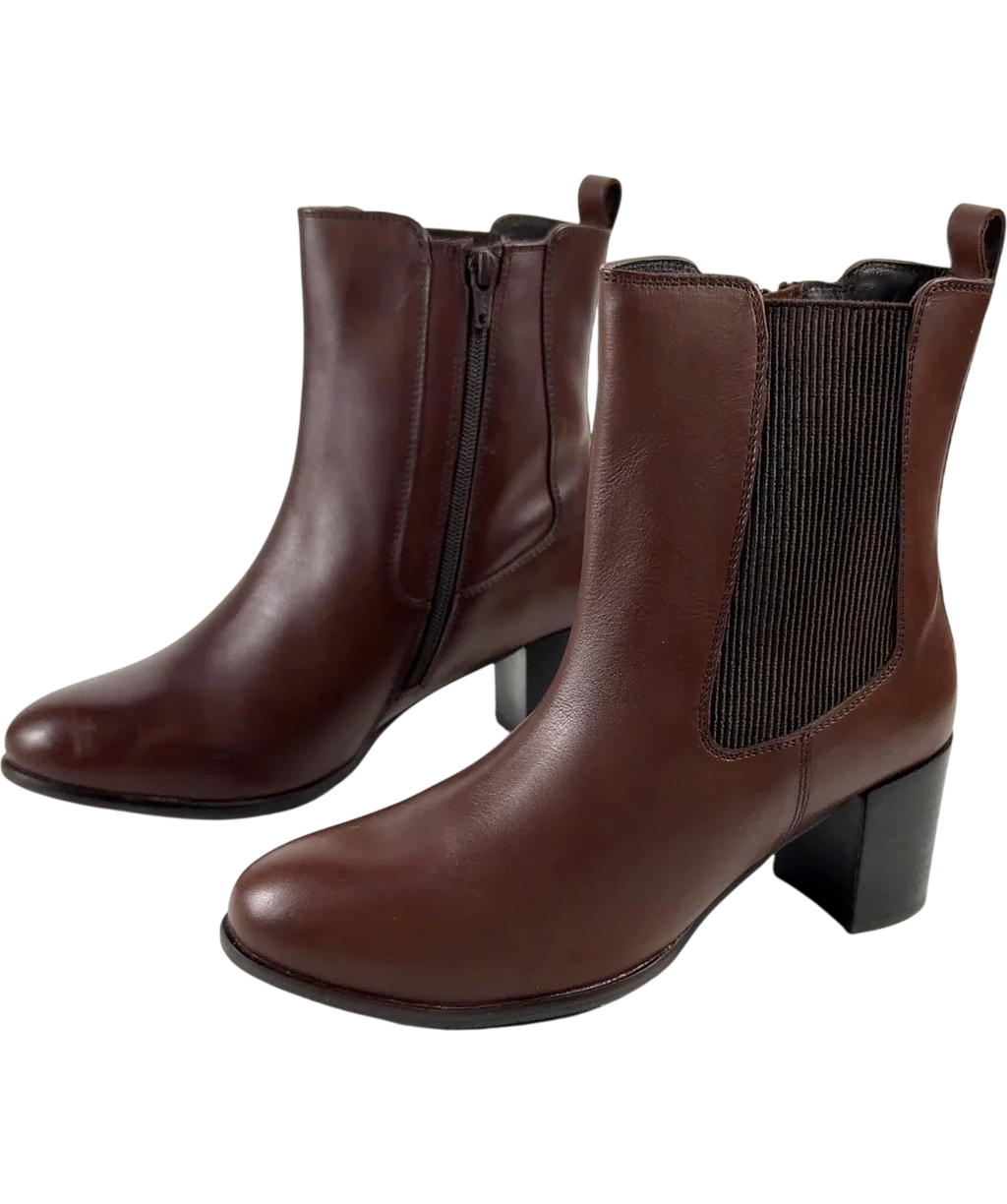 Hush Brown Camellia Heeled Boot, size UK 7 EU 40 👠 — label