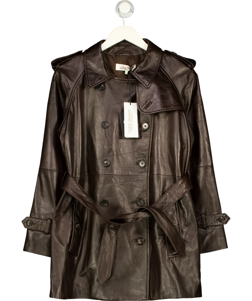 Gerard Darel Brown Philo short trench coat, size UK M — front