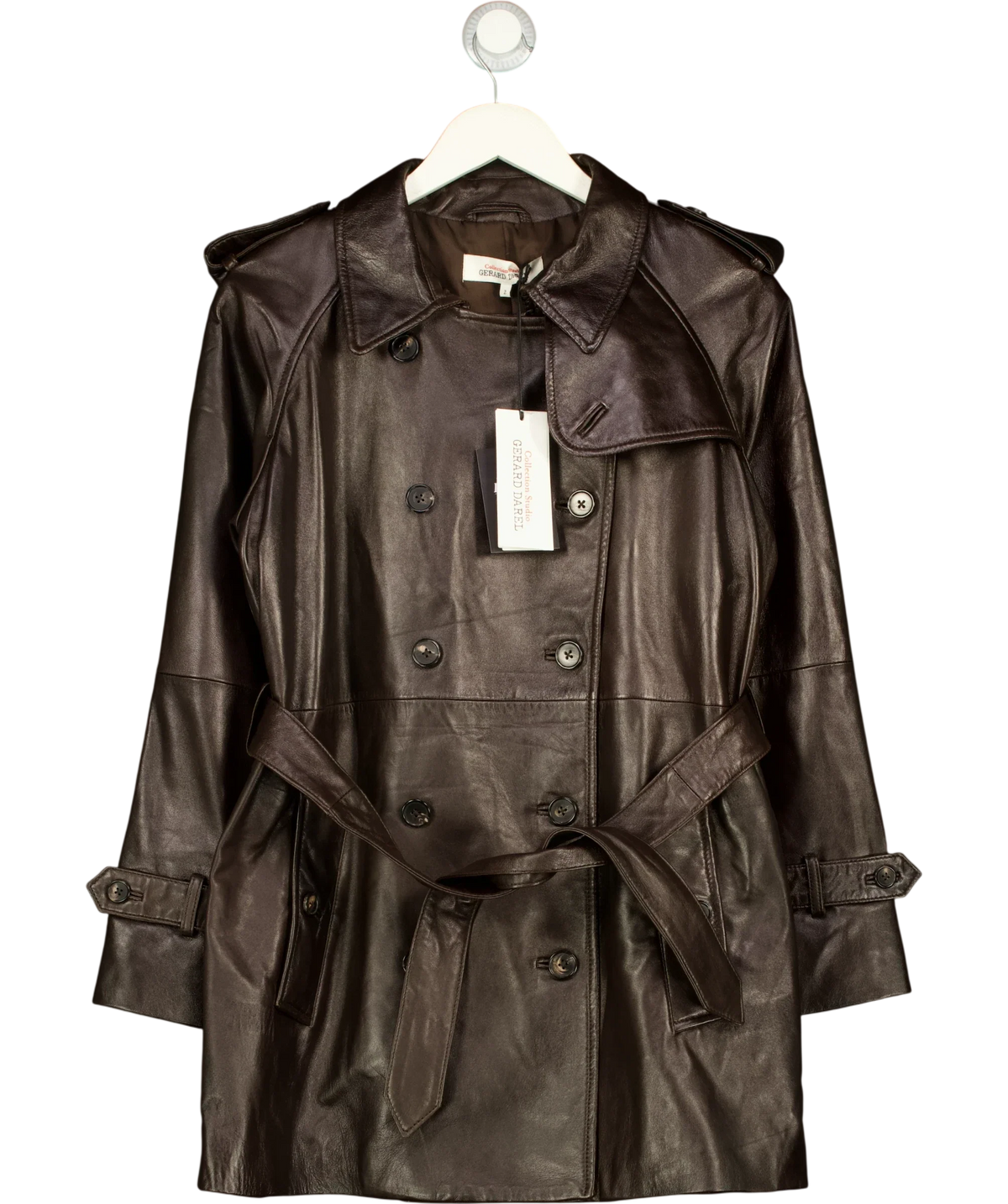 Gerard Darel Brown Philo short trench coat, size UK M — front