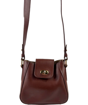 Tusting Brown Leather Twist Lock Crossbody Bag