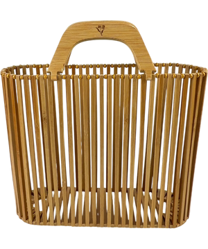 Brown Bamboo Slatted Floral Handle Handbag